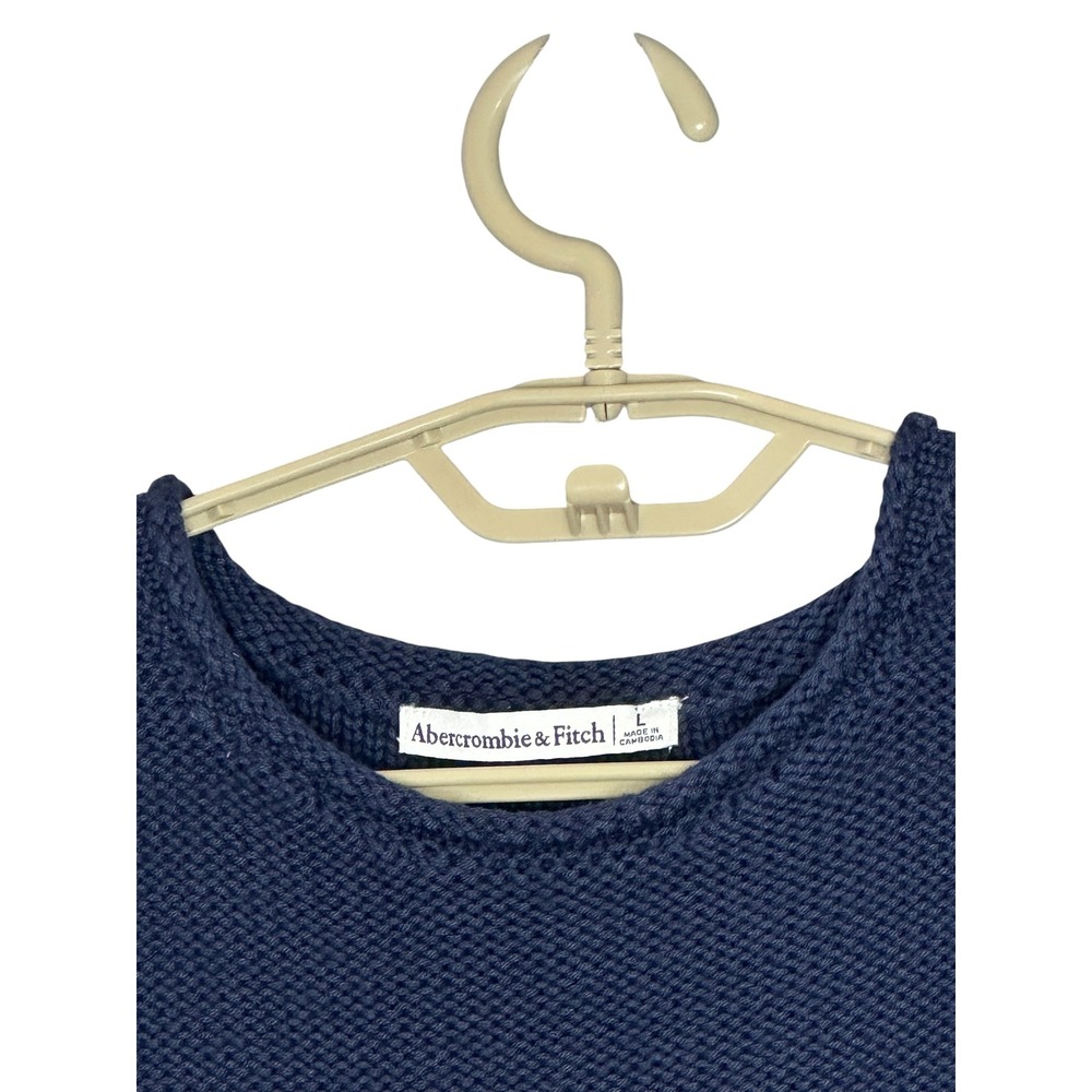 NWT Abercrombie & Fitch Womens Rolled Hem Crochet Knit Cottagecore Preppy Ble - Picture 2 of 11